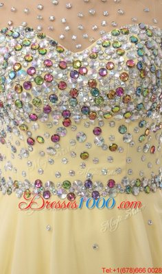 Clearance Sleeveless Organza Knee Length Zipper Prom Dresses in Light Yellow for with Beading