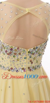 Clearance Sleeveless Organza Knee Length Zipper Prom Dresses in Light Yellow for with Beading