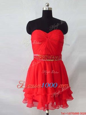 Flirting Red Column/Sheath Sweetheart Sleeveless Organza Knee Length Zipper Beading Homecoming Dress