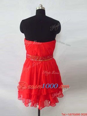 Flirting Red Column/Sheath Sweetheart Sleeveless Organza Knee Length Zipper Beading Homecoming Dress