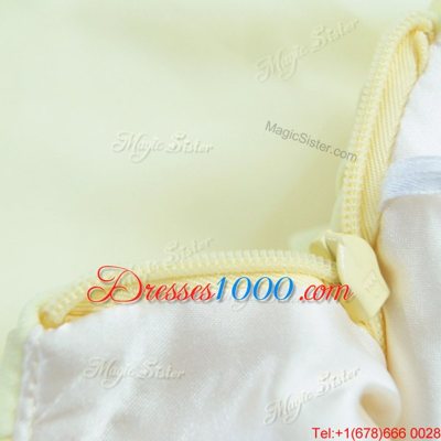 One Shoulder Light Yellow Sleeveless Floor Length Beading Side Zipper Prom Dresses