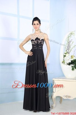 Dramatic Scoop Sleeveless Zipper Homecoming Dress Black Satin