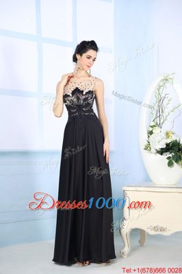 Dramatic Scoop Sleeveless Zipper Homecoming Dress Black Satin