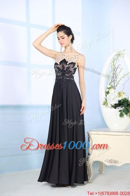 Dramatic Scoop Sleeveless Zipper Homecoming Dress Black Satin