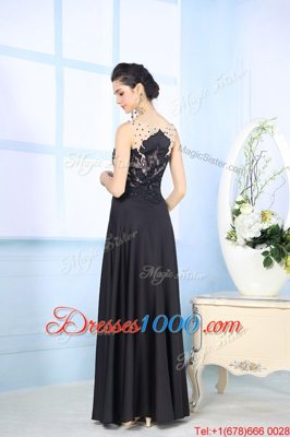 Dramatic Scoop Sleeveless Zipper Homecoming Dress Black Satin