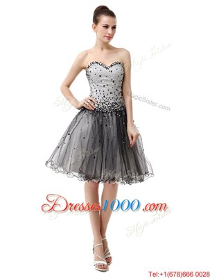 Black Lace Up Prom Dresses Beading and Ruffled Layers and Ruching Sleeveless Knee Length