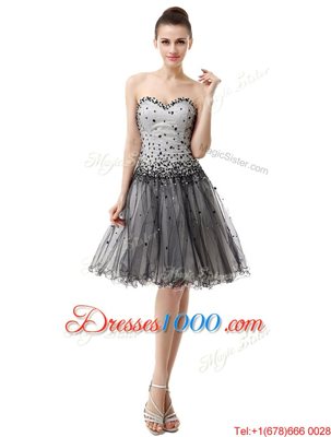 Black Lace Up Prom Dresses Beading and Ruffled Layers and Ruching Sleeveless Knee Length