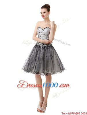 Black Lace Up Prom Dresses Beading and Ruffled Layers and Ruching Sleeveless Knee Length