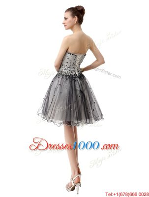 Black Lace Up Prom Dresses Beading and Ruffled Layers and Ruching Sleeveless Knee Length