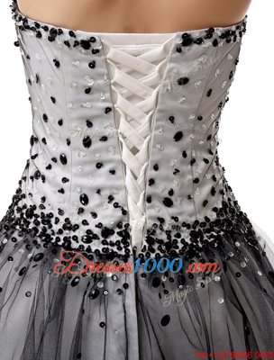 Black Lace Up Prom Dresses Beading and Ruffled Layers and Ruching Sleeveless Knee Length