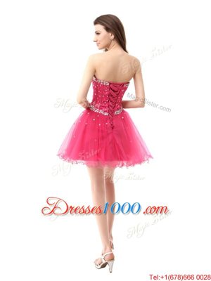 Latest Sweetheart Sleeveless Organza Prom Party Dress Beading Lace Up
