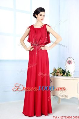 Scoop Floor Length Column/Sheath Sleeveless Red Prom Gown Side Zipper