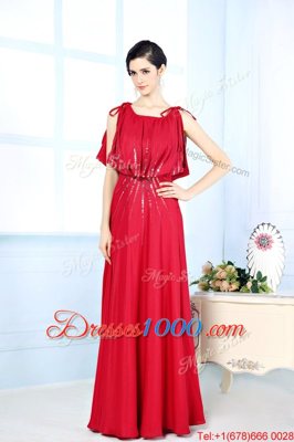 Scoop Floor Length Column/Sheath Sleeveless Red Prom Gown Side Zipper