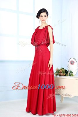 Scoop Floor Length Column/Sheath Sleeveless Red Prom Gown Side Zipper