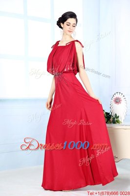 Scoop Floor Length Column/Sheath Sleeveless Red Prom Gown Side Zipper