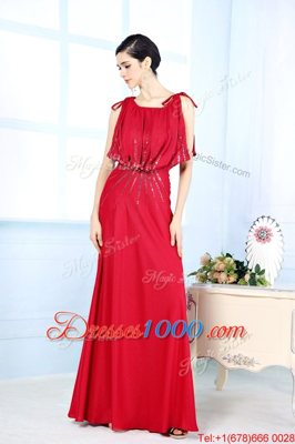Scoop Floor Length Column/Sheath Sleeveless Red Prom Gown Side Zipper
