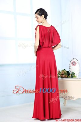 Scoop Floor Length Column/Sheath Sleeveless Red Prom Gown Side Zipper