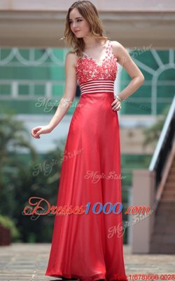 Perfect V-neck Sleeveless Chiffon Prom Homecoming Dress Appliques Side Zipper