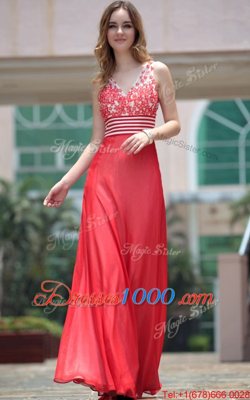 Perfect V-neck Sleeveless Chiffon Prom Homecoming Dress Appliques Side Zipper