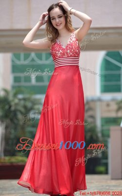 Perfect V-neck Sleeveless Chiffon Prom Homecoming Dress Appliques Side Zipper