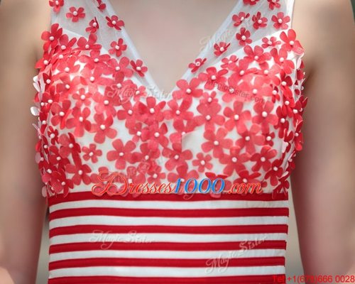 Perfect V-neck Sleeveless Chiffon Prom Homecoming Dress Appliques Side Zipper