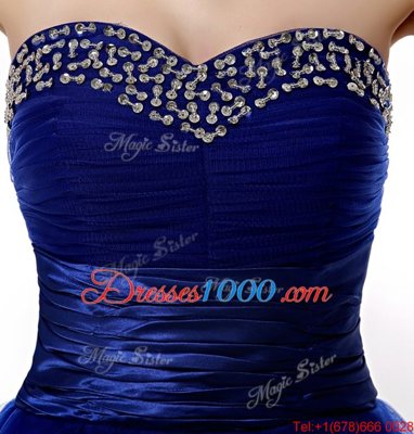 Organza Sleeveless Knee Length Homecoming Dress and Ruffled Layers and Sequins and Ruching