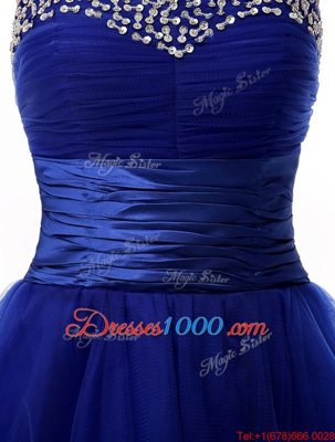 Organza Sleeveless Knee Length Homecoming Dress and Ruffled Layers and Sequins and Ruching