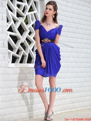 Customized Knee Length Zipper Prom Dresses Royal Blue and In for Prom and Party with Beading