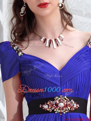 Customized Knee Length Zipper Prom Dresses Royal Blue and In for Prom and Party with Beading