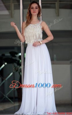 White Zipper Homecoming Dress Online Beading Sleeveless Floor Length