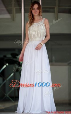 White Zipper Homecoming Dress Online Beading Sleeveless Floor Length