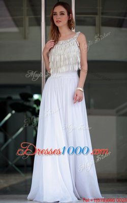 White Zipper Homecoming Dress Online Beading Sleeveless Floor Length