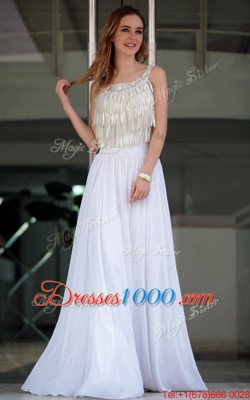 White Zipper Homecoming Dress Online Beading Sleeveless Floor Length