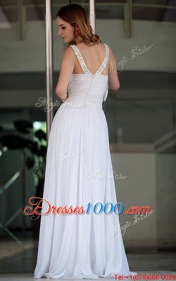 White Zipper Homecoming Dress Online Beading Sleeveless Floor Length