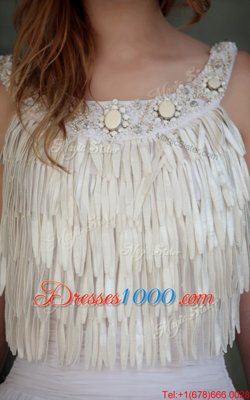 White Zipper Homecoming Dress Online Beading Sleeveless Floor Length