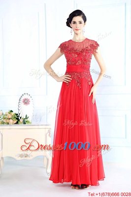 Coral Red Zipper Scoop Beading Prom Dress Organza Sleeveless