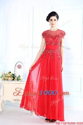 Coral Red Zipper Scoop Beading Prom Dress Organza Sleeveless
