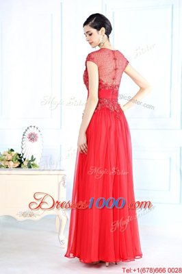 Coral Red Zipper Scoop Beading Prom Dress Organza Sleeveless