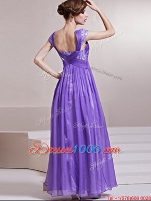 Classical Sequins Column/Sheath Prom Evening Gown Lavender Square Chiffon Cap Sleeves Ankle Length Side Zipper