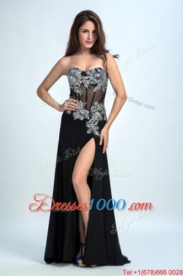 Sleeveless Chiffon With Brush Train Zipper Homecoming Dress in Black for with Beading