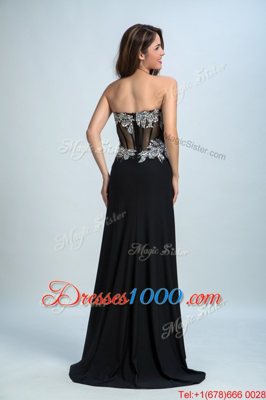 Sleeveless Chiffon With Brush Train Zipper Homecoming Dress in Black for with Beading