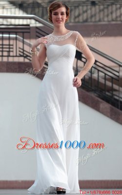 Admirable White Column/Sheath Bateau Sleeveless Satin Floor Length Zipper Beading and Lace Junior Homecoming Dress