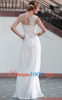 Admirable White Column/Sheath Bateau Sleeveless Satin Floor Length Zipper Beading and Lace Junior Homecoming Dress
