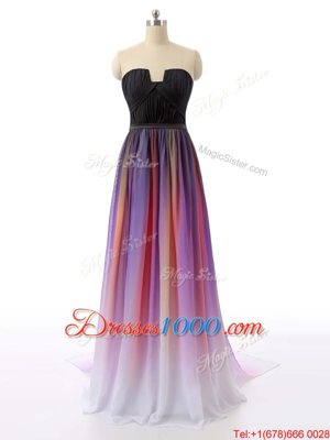 Glorious Ruching Prom Party Dress Multi-color Zipper Sleeveless Sweep Train