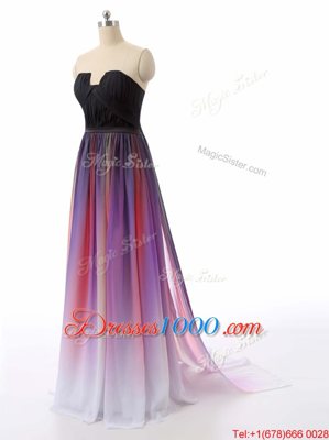 Glorious Ruching Prom Party Dress Multi-color Zipper Sleeveless Sweep Train