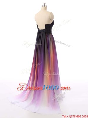 Glorious Ruching Prom Party Dress Multi-color Zipper Sleeveless Sweep Train