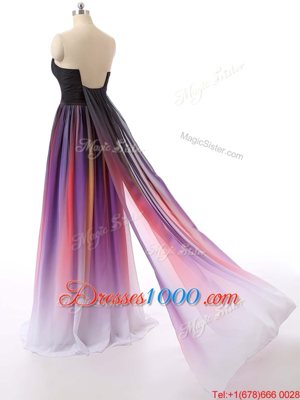 Glorious Ruching Prom Party Dress Multi-color Zipper Sleeveless Sweep Train