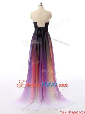 Glorious Ruching Prom Party Dress Multi-color Zipper Sleeveless Sweep Train