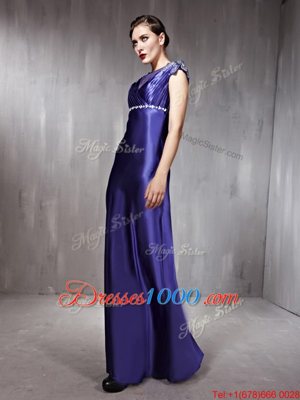 Spectacular Purple Column/Sheath Beading Evening Dress Side Zipper Satin Sleeveless Floor Length