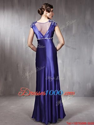 Spectacular Purple Column/Sheath Beading Evening Dress Side Zipper Satin Sleeveless Floor Length